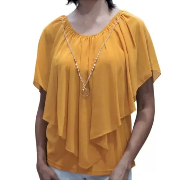 SHEIN Yellow Draped Off the Shoulder Blouse XXL NWT - Picture 1 of 5